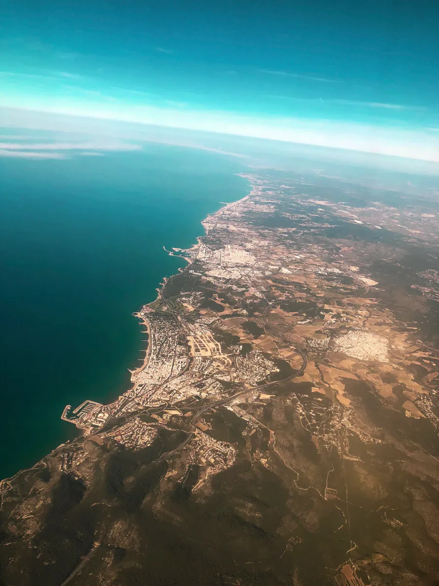 Barcelona city and Mediterranean coastline from above
